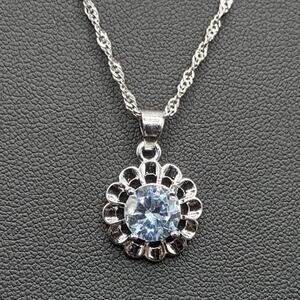 925 Silver White Flower Summer Necklace CZ Diamond Boho Women's Birthday Gift